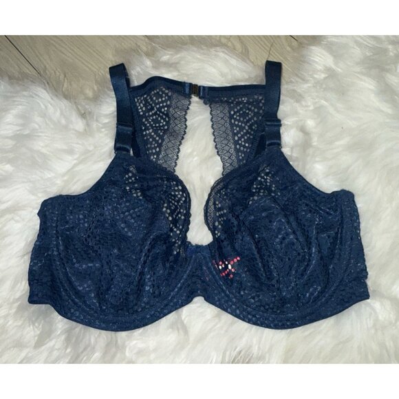 Cleo Panache Atlanta 10006 Plunge Bra Lace Unpadded Underwire Womens 38E Blue - Picture 2 of 6